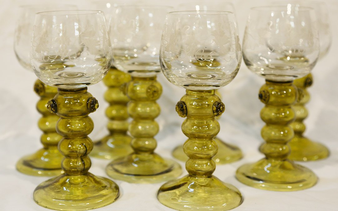 7 Neo-gothic Liqueur Glasses, Crystal -photo-5