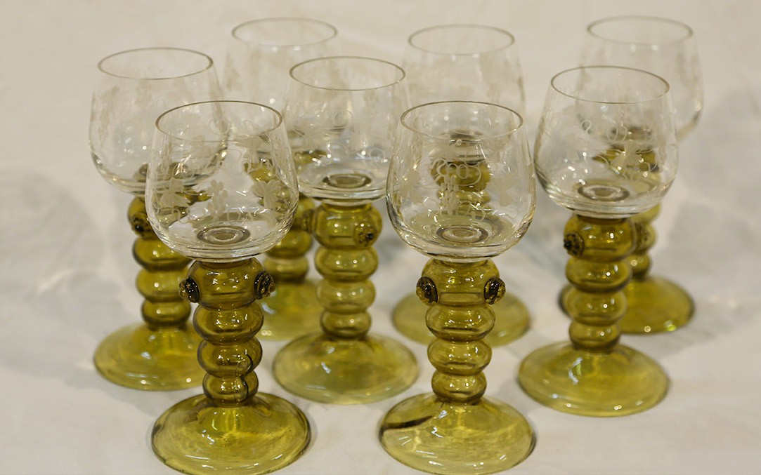 7 Neo-gothic Liqueur Glasses, Crystal 