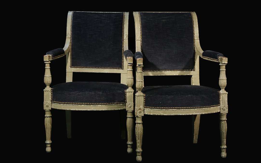 Paire De Fauteuils Directoire, Peints, Sangles, XVIIIème-photo-2