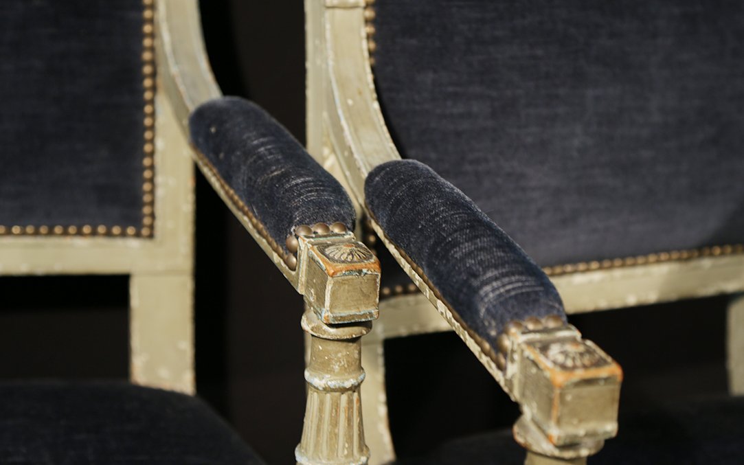 Paire De Fauteuils Directoire, Peints, Sangles, XVIIIème-photo-4