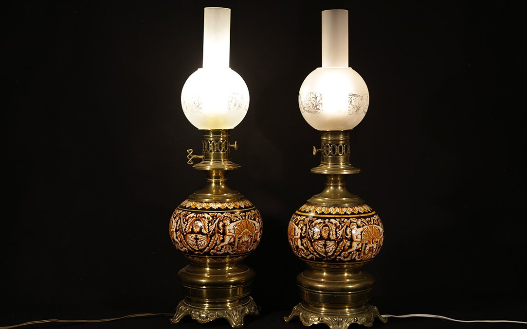 Paire De Lampes Gien électrifiées, XIXème Siècle-photo-2