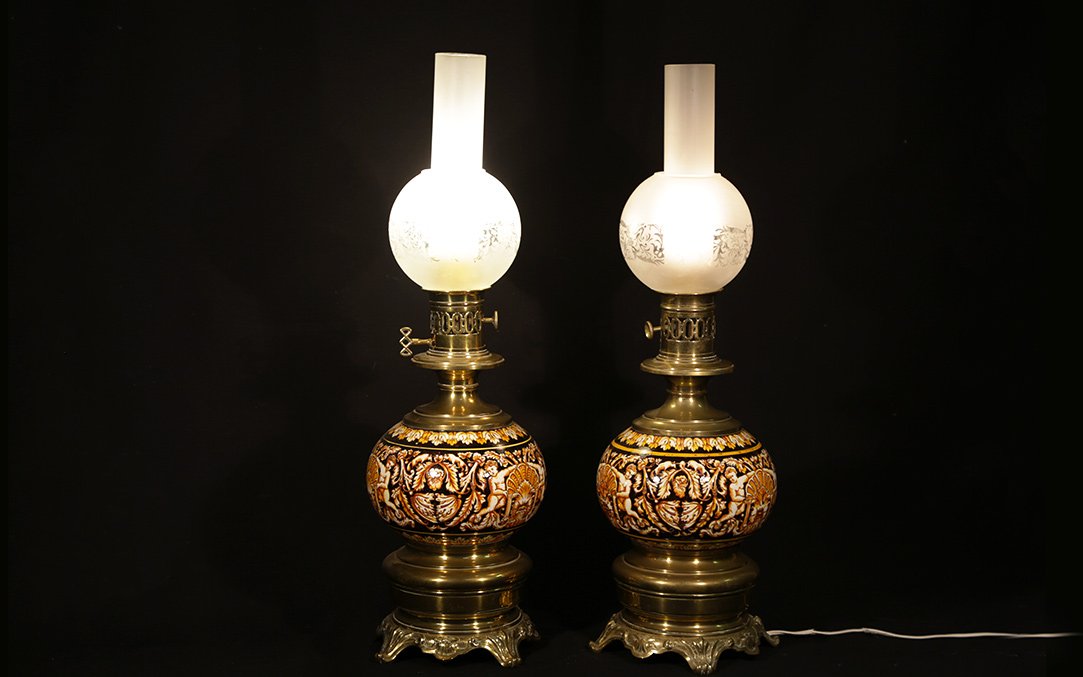 Paire De Lampes Gien électrifiées, XIXème Siècle-photo-4