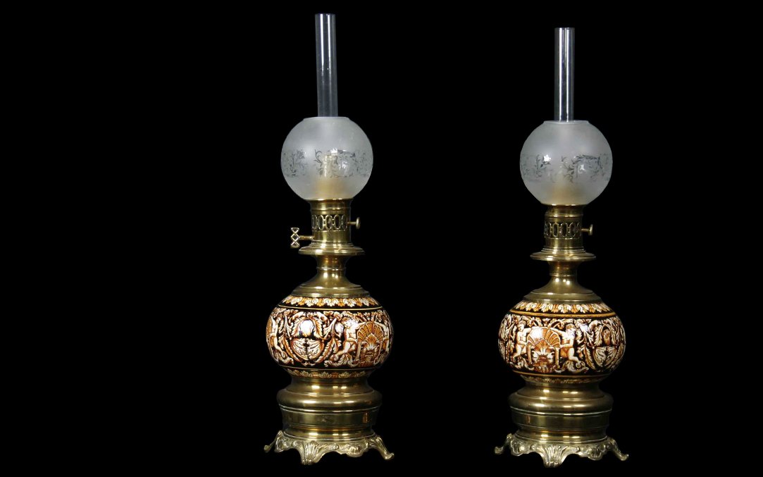Paire De Lampes Gien électrifiées, XIXème Siècle-photo-2