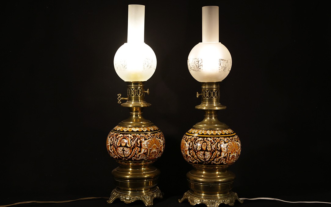 Paire De Lampes Gien électrifiées, XIXème Siècle