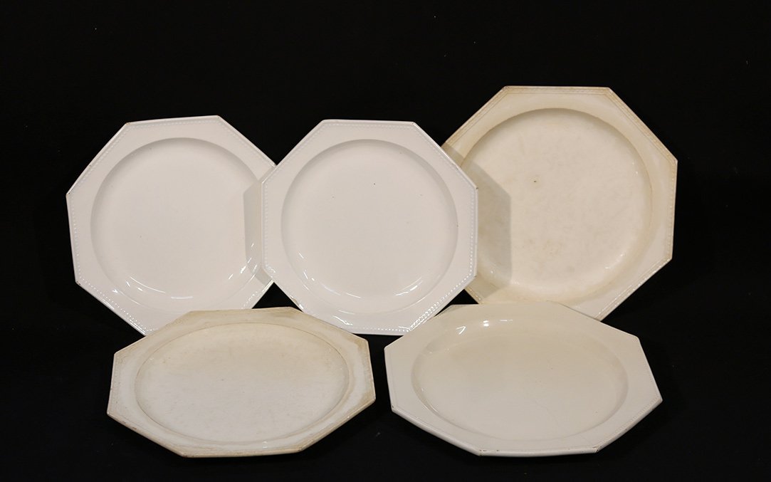 5 Octagonal Plates, Earthenware, 18th Century-photo-4