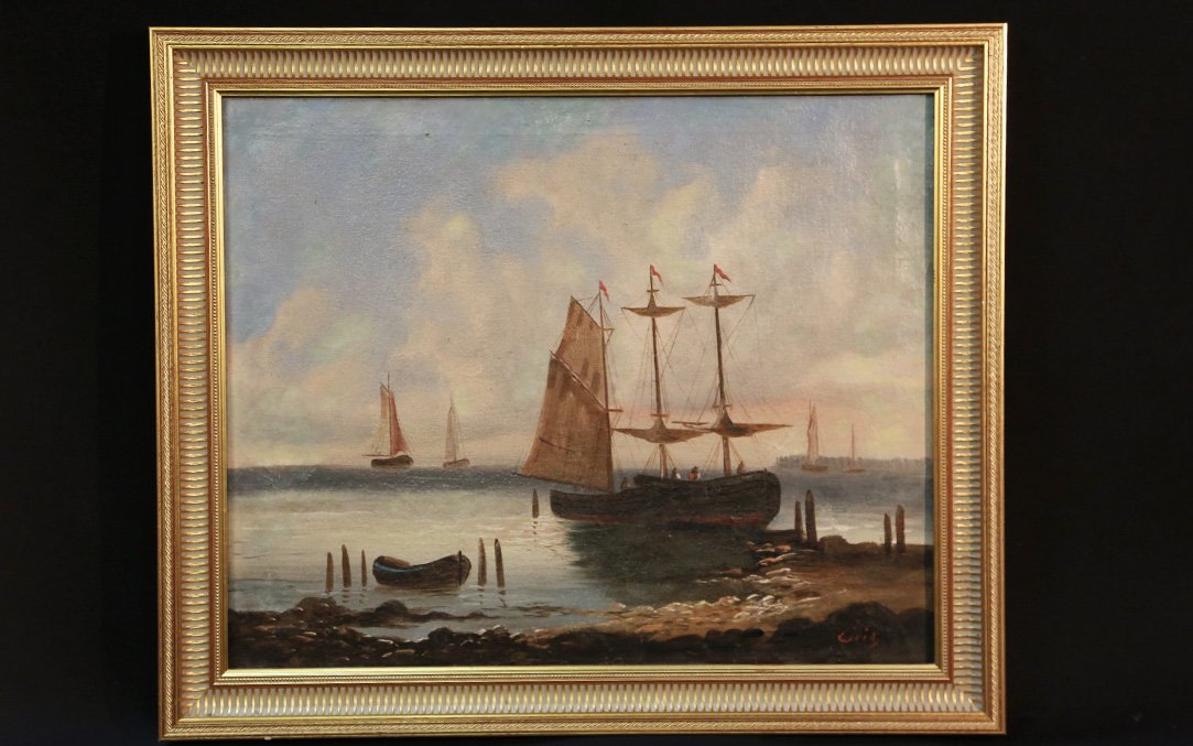 Huile sur toile, Marine, XIXème siècle (74x61 cm )-photo-2