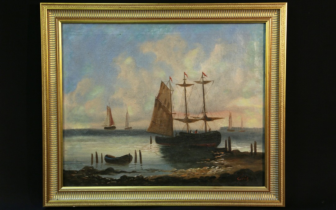 Huile sur toile, Marine, XIXème siècle (74x61 cm )