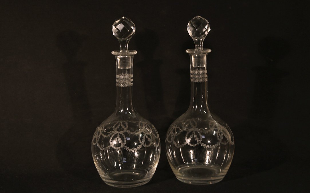 Paire De Carafes En Cristal, Fin Du XIXème Siècle -photo-1
