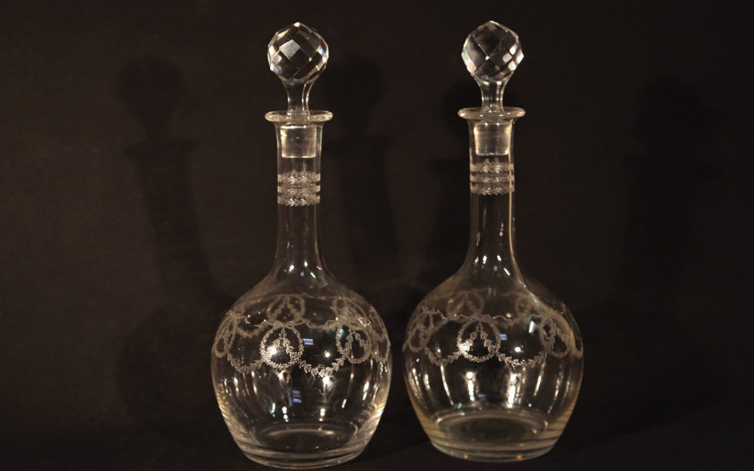 Paire De Carafes En Cristal, Fin Du XIXème Siècle -photo-2