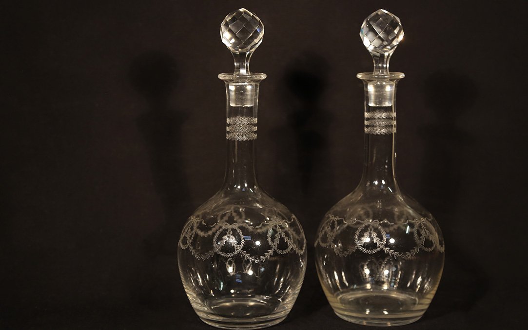 Paire De Carafes En Cristal, Fin Du XIXème Siècle -photo-3