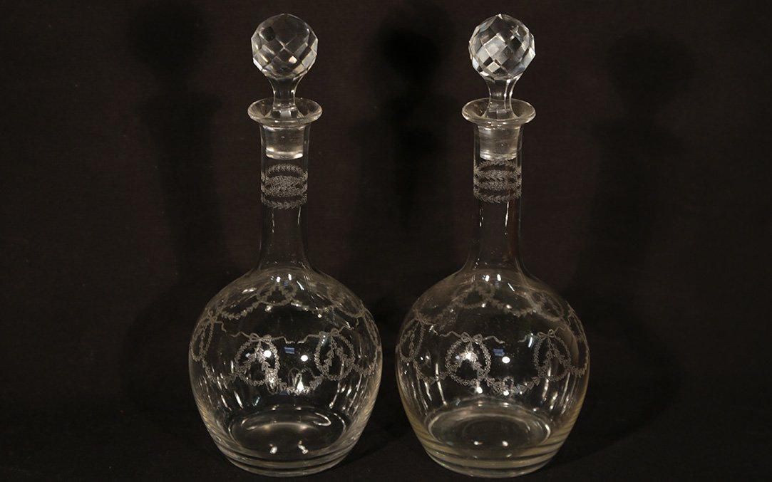 Paire De Carafes En Cristal, Fin Du XIXème Siècle -photo-4