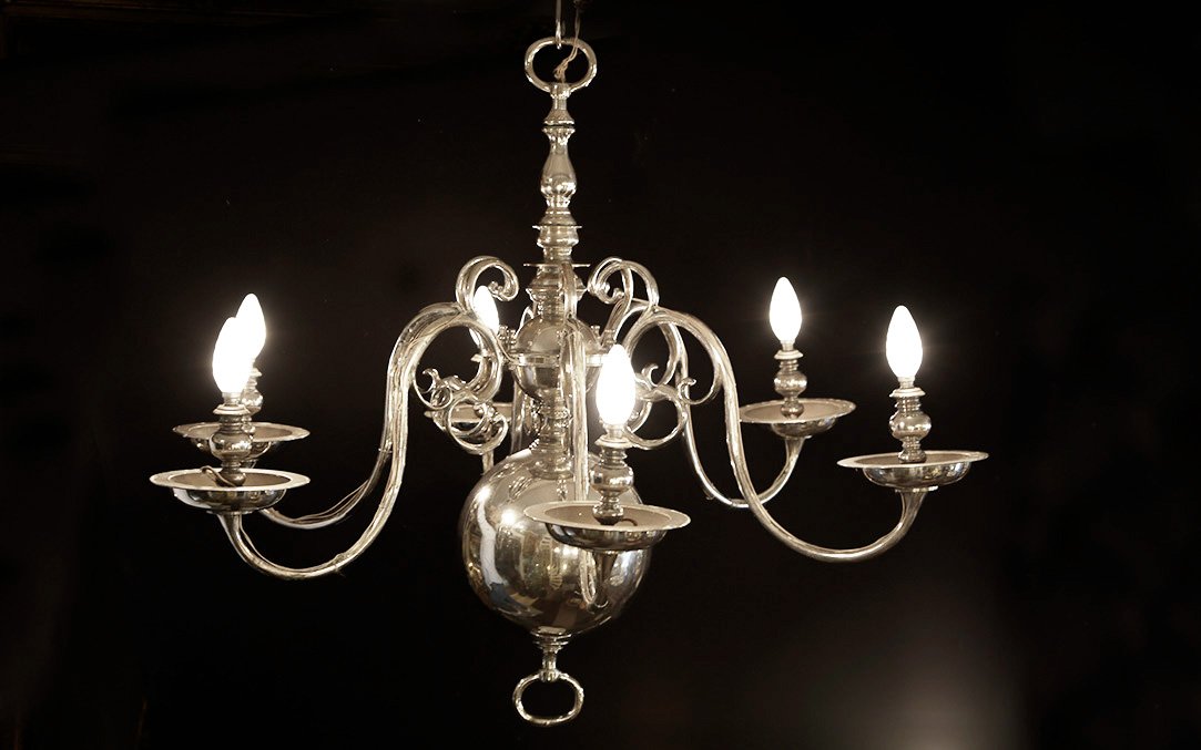 Large Dutch Chandelier, 18th Century, Silver-plated Bronze-photo-2