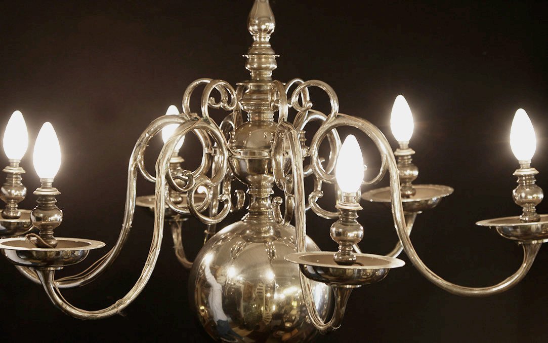 Large Dutch Chandelier, 18th Century, Silver-plated Bronze-photo-3