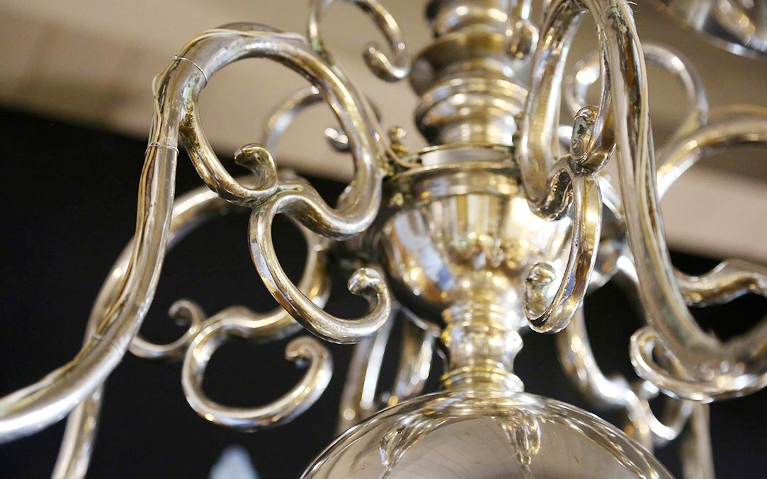 Large Dutch Chandelier, 18th Century, Silver-plated Bronze-photo-4