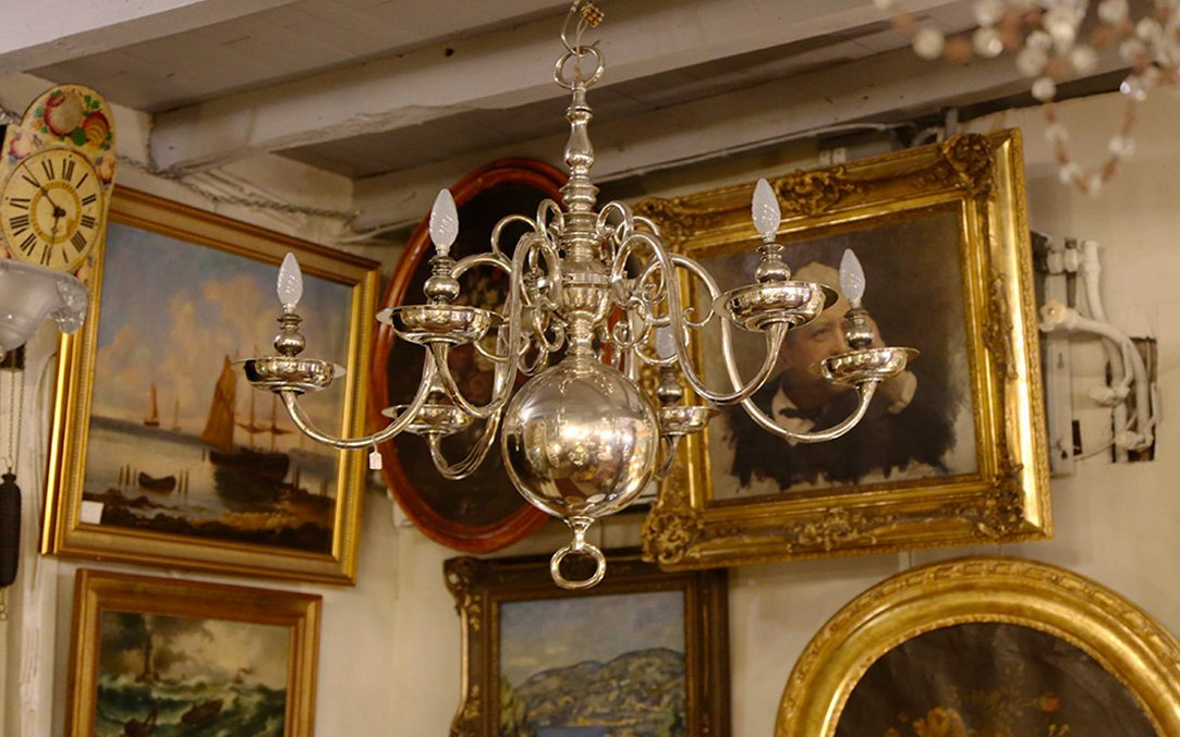 Large Dutch Chandelier, 18th Century, Silver-plated Bronze-photo-2