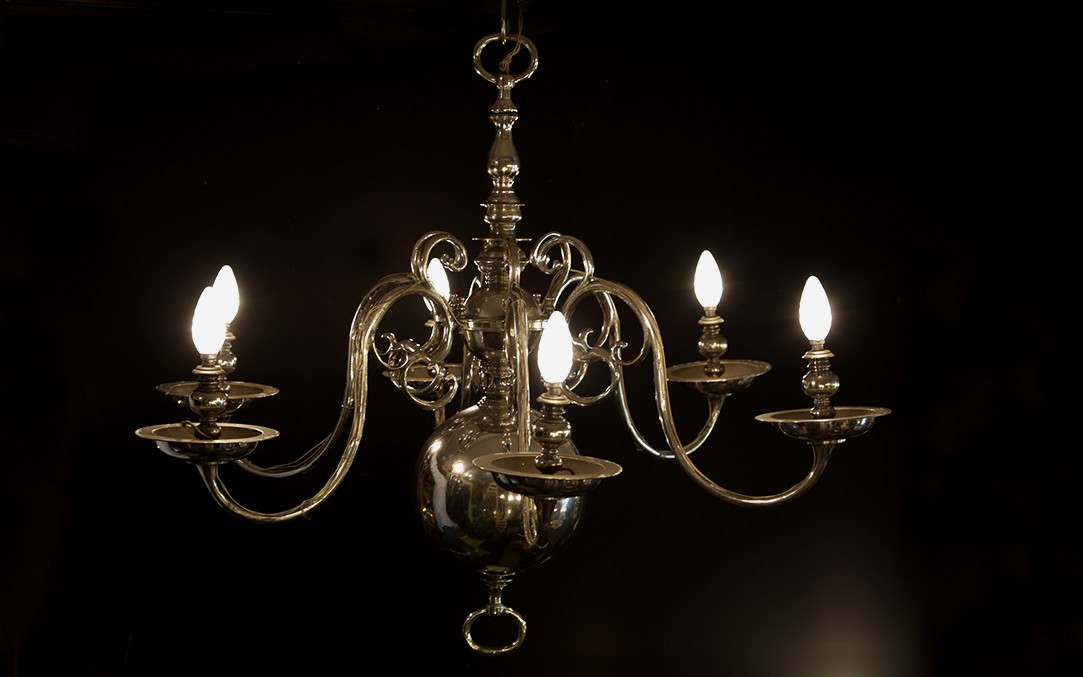 Large Dutch Chandelier, 18th Century, Silver-plated Bronze