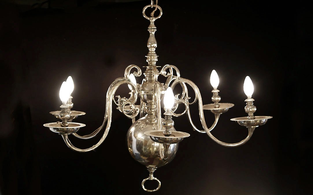 Large Dutch Chandelier, 18th Century, Silver-plated Bronze