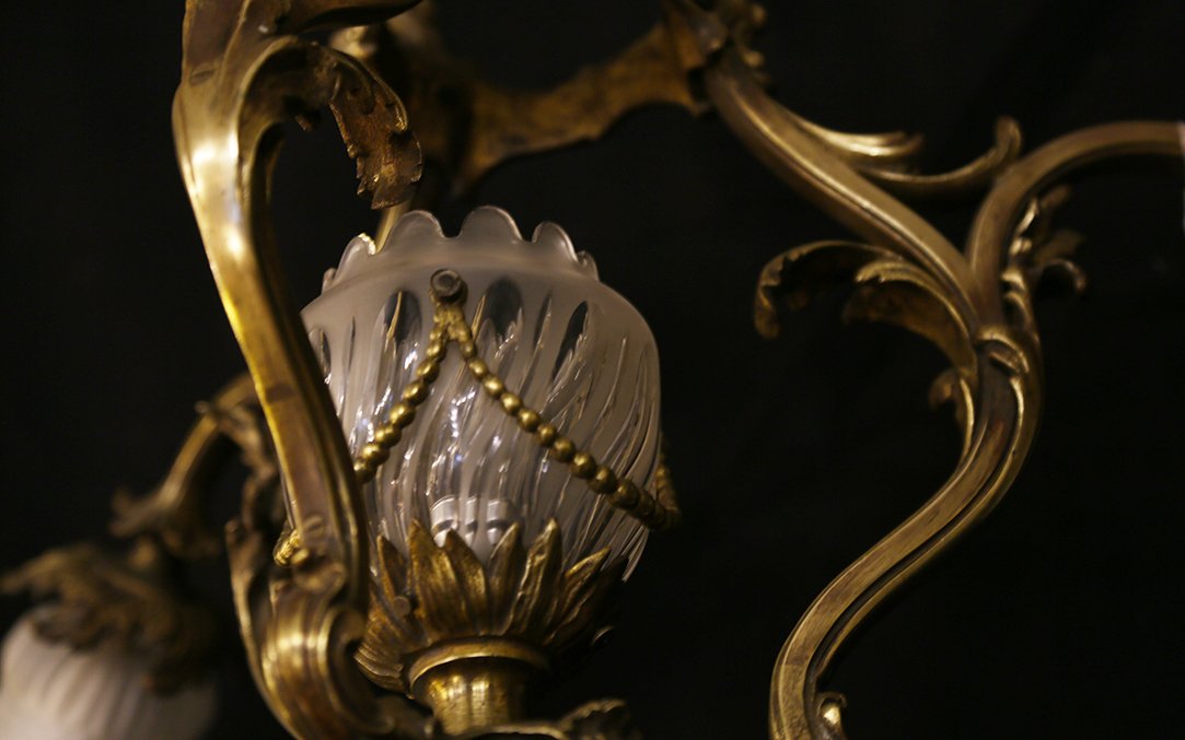 Art Nouveau Bronze Chandelier, 1900s-photo-2
