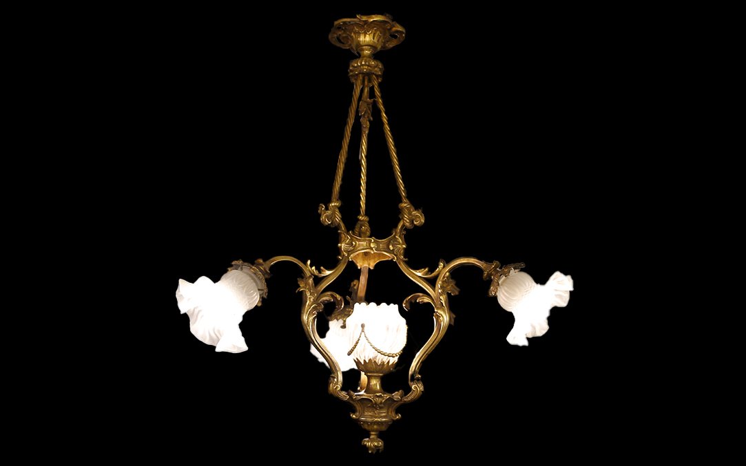 Art Nouveau Bronze Chandelier, 1900s-photo-3