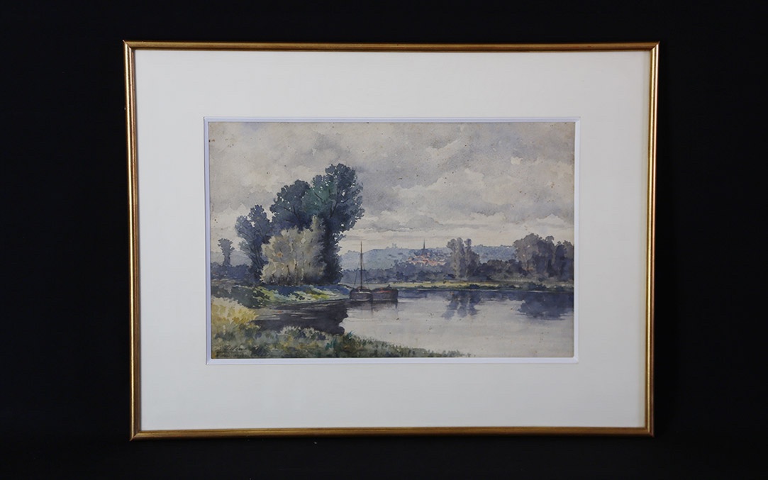 Paysage aquarelle, XIXème, L.H. Delcus (56 x 42 cm)-photo-2