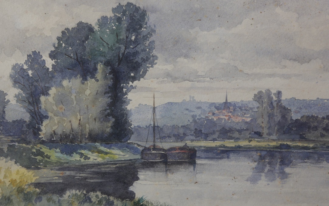 Paysage aquarelle, XIXème, L.H. Delcus (56 x 42 cm)-photo-1