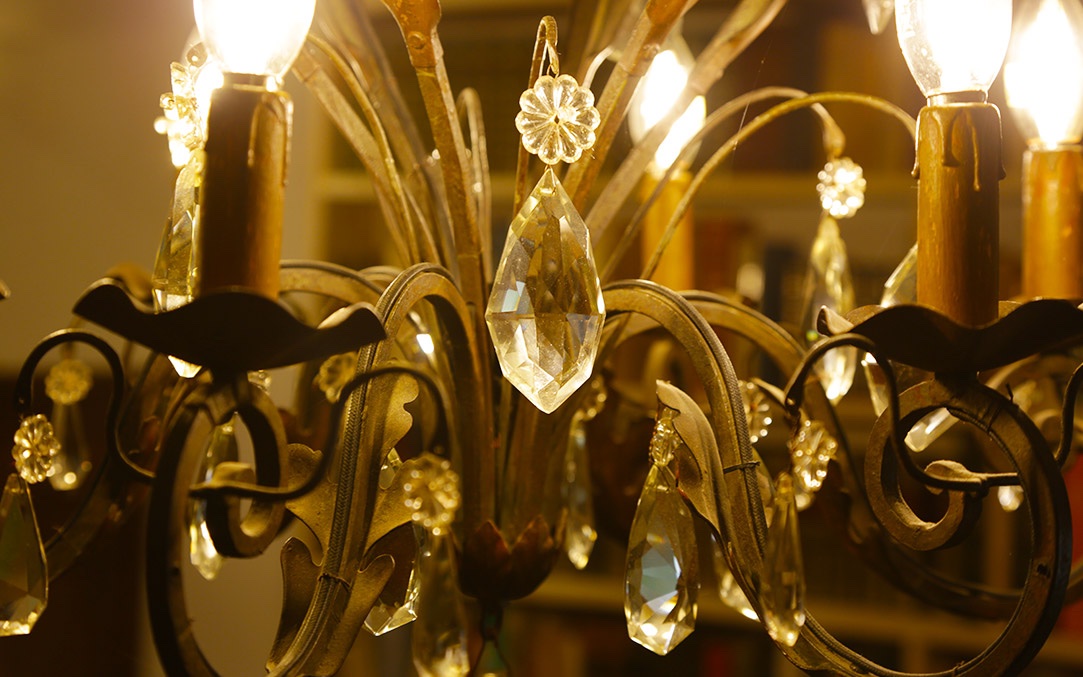 Lustre en fer forgé et pampilles, circa 1900-photo-3