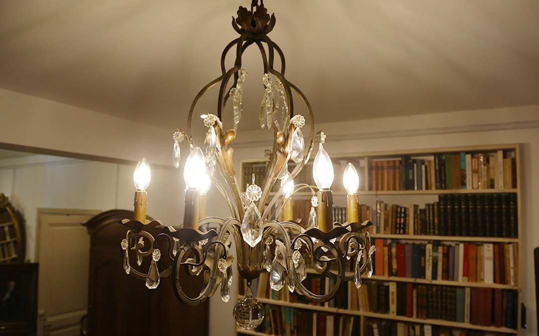 Lustre en fer forgé et pampilles, circa 1900-photo-1