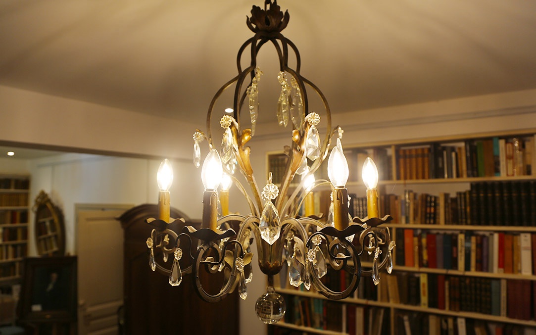 Lustre en fer forgé et pampilles, circa 1900-photo-2