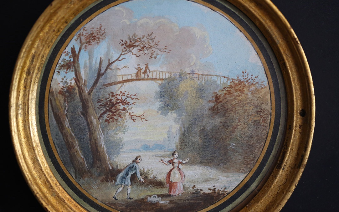 Miniature XVIIIeme, peinture sur papier (daim.12cm)-photo-2