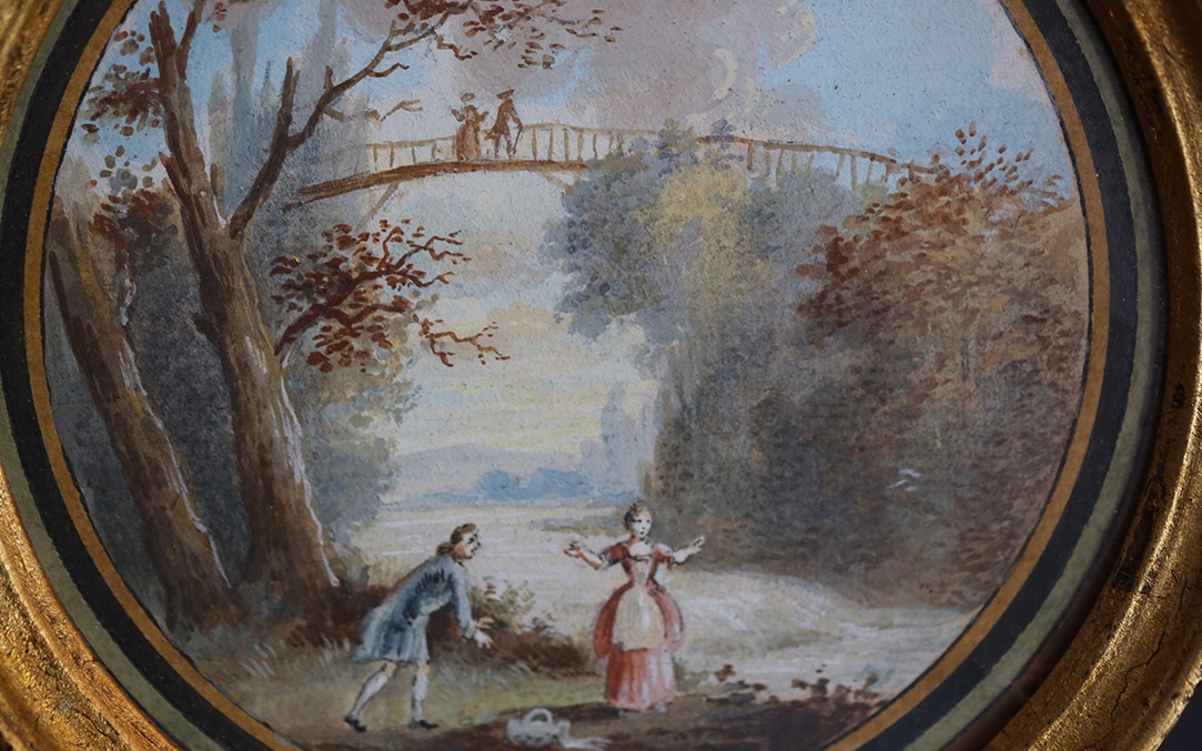 Miniature XVIIIeme, peinture sur papier (daim.12cm)-photo-3