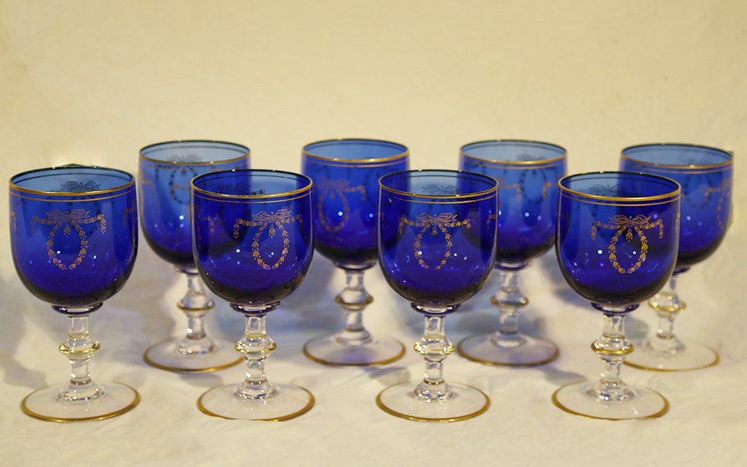 service de 8 verres cristal bleu, Napoléon III-photo-2