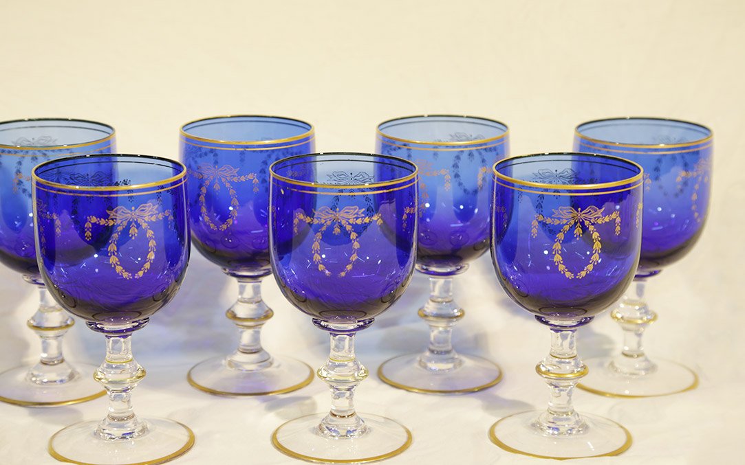 service de 8 verres cristal bleu, Napoléon III-photo-3
