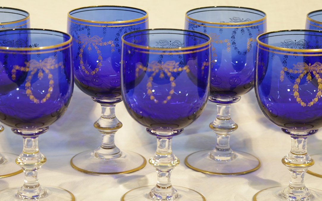 service de 8 verres cristal bleu, Napoléon III-photo-4