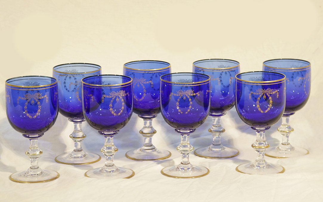 service de 8 verres cristal bleu, Napoléon III-photo-1