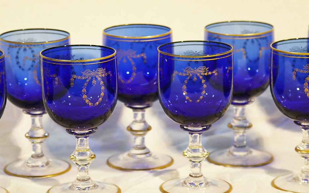 service de 8 verres cristal bleu, Napoléon III-photo-2