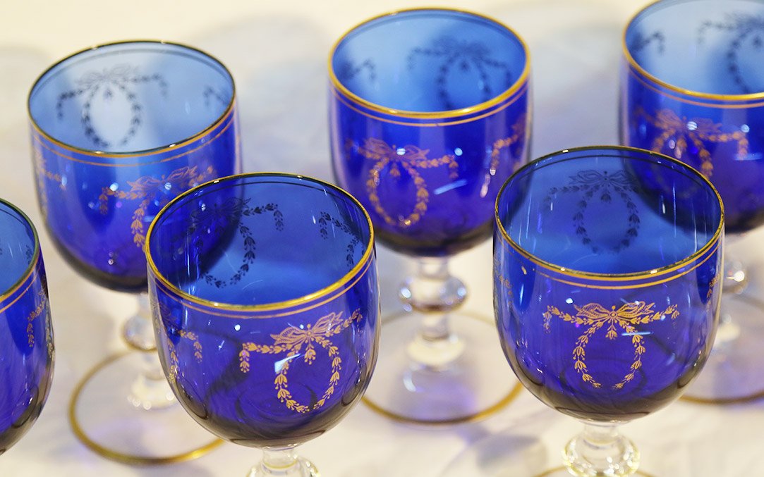 service de 8 verres cristal bleu, Napoléon III-photo-3