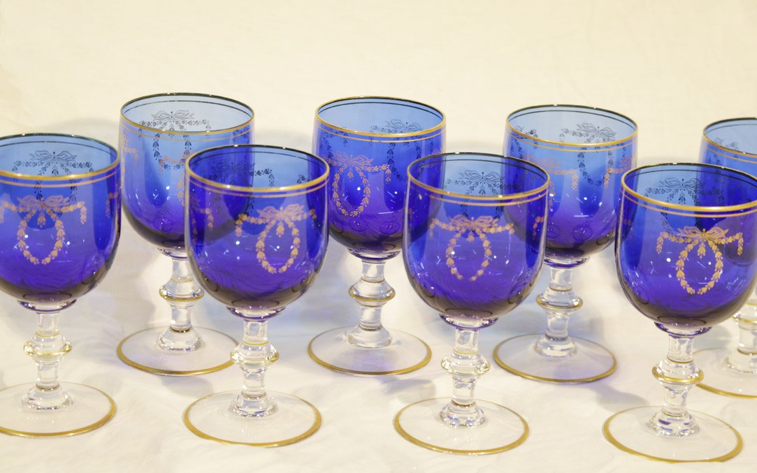 service de 8 verres cristal bleu, Napoléon III-photo-4