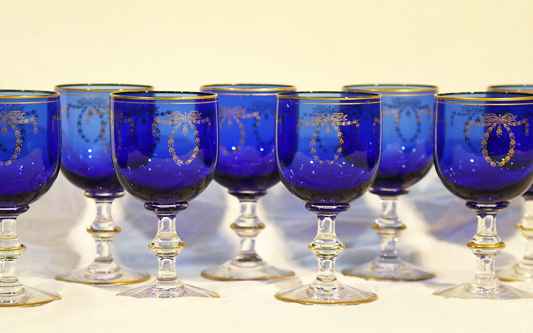 service de 8 verres cristal bleu, Napoléon III