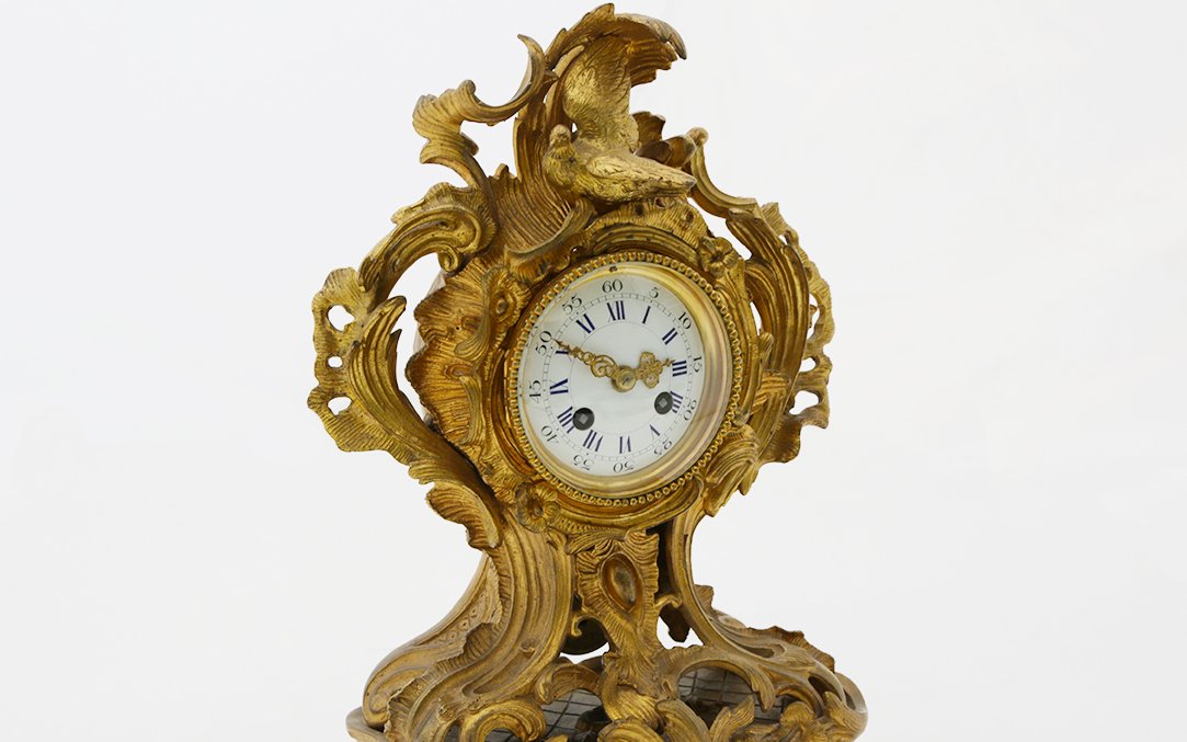 Fireplace Ornament, Clocks, Gilt Bronze, 19th Century-photo-3