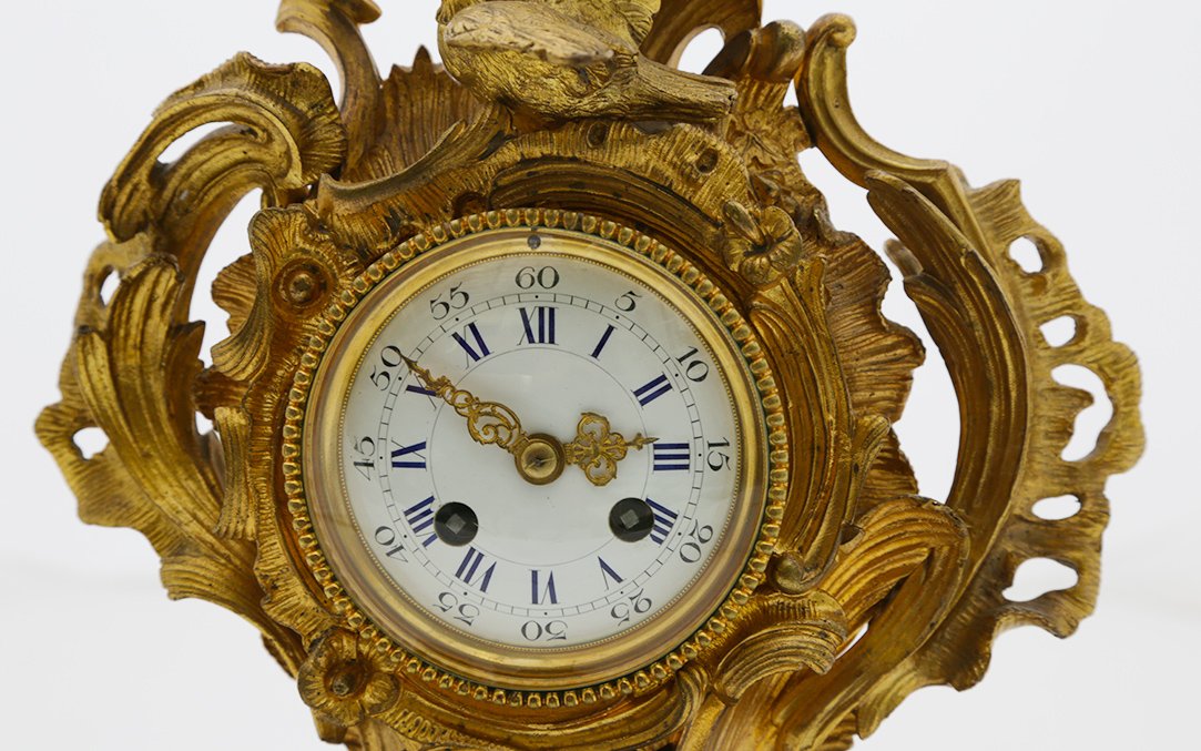 Fireplace Ornament, Clocks, Gilt Bronze, 19th Century-photo-3