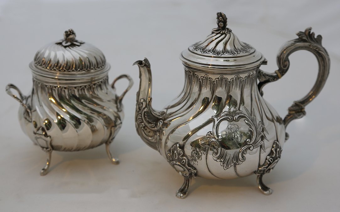 Solid Silver Teapot And Sugar Bowl, 1020 Grams -photo-2