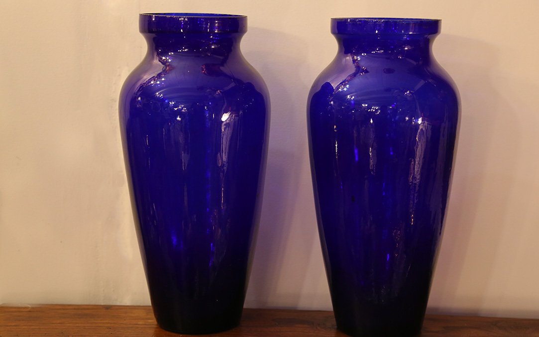 Pair Of Blue Glass Vases, 19th Century (height: 32 Cm)-photo-3