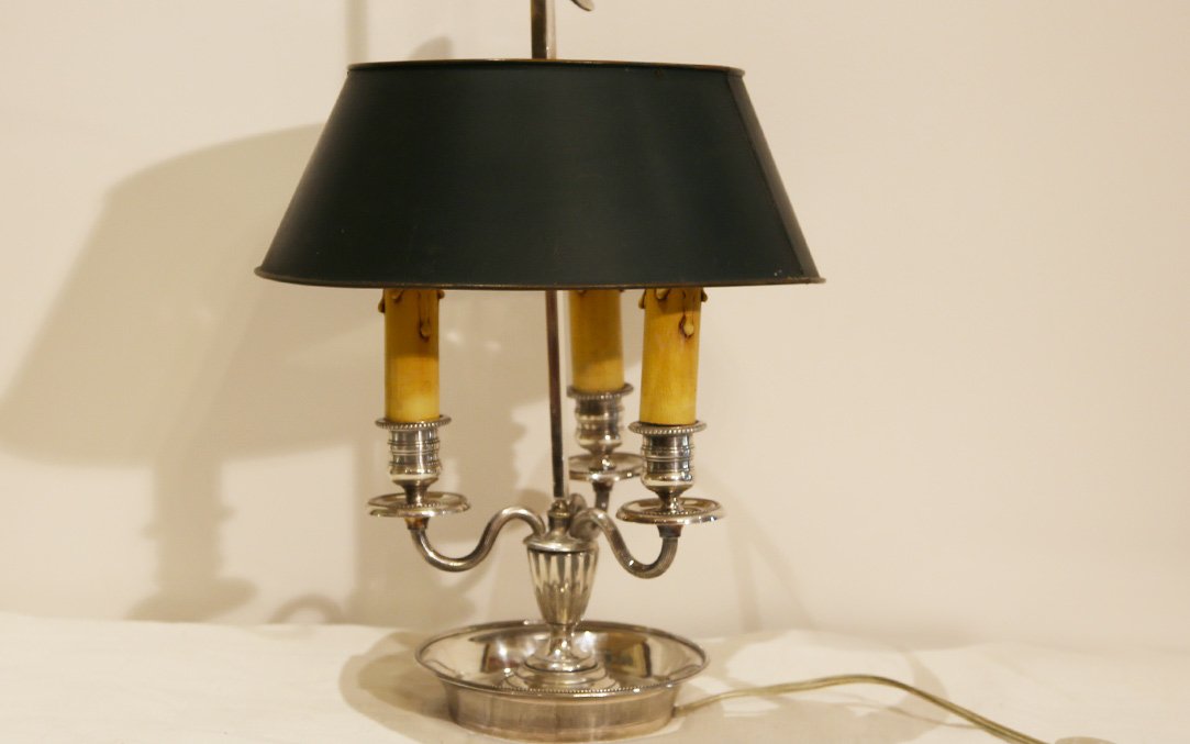 Bouillotte Lamp, Silvered Bronze, 19th Century, Electrified-photo-2