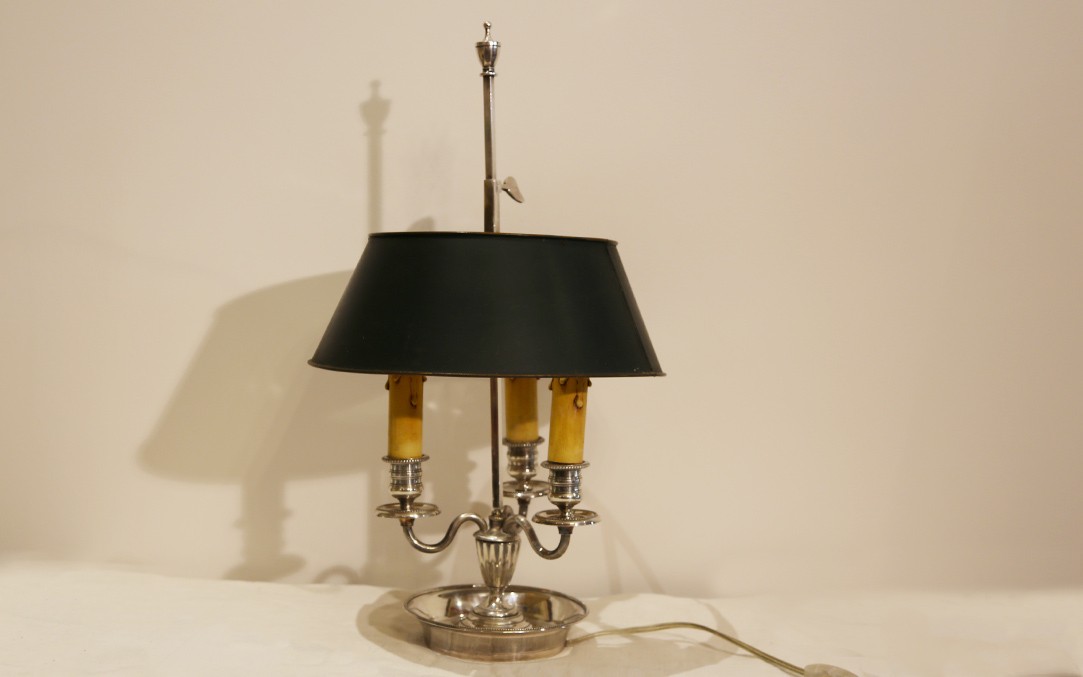 Bouillotte Lamp, Silvered Bronze, 19th Century, Electrified