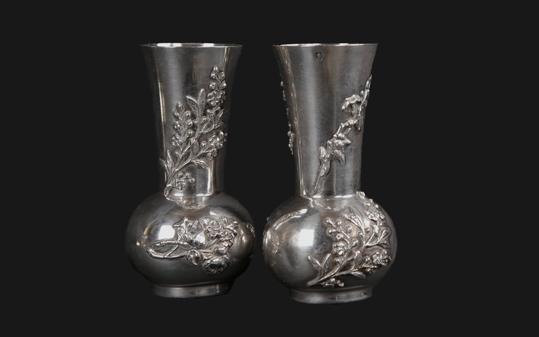 Pair Of Art Nouveau Vases, Silver, Minerva