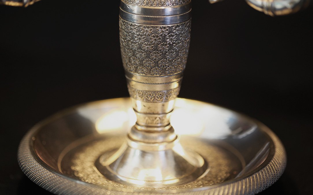 Bouillotte Lamp, Silvered Bronze, 19th Century -photo-3