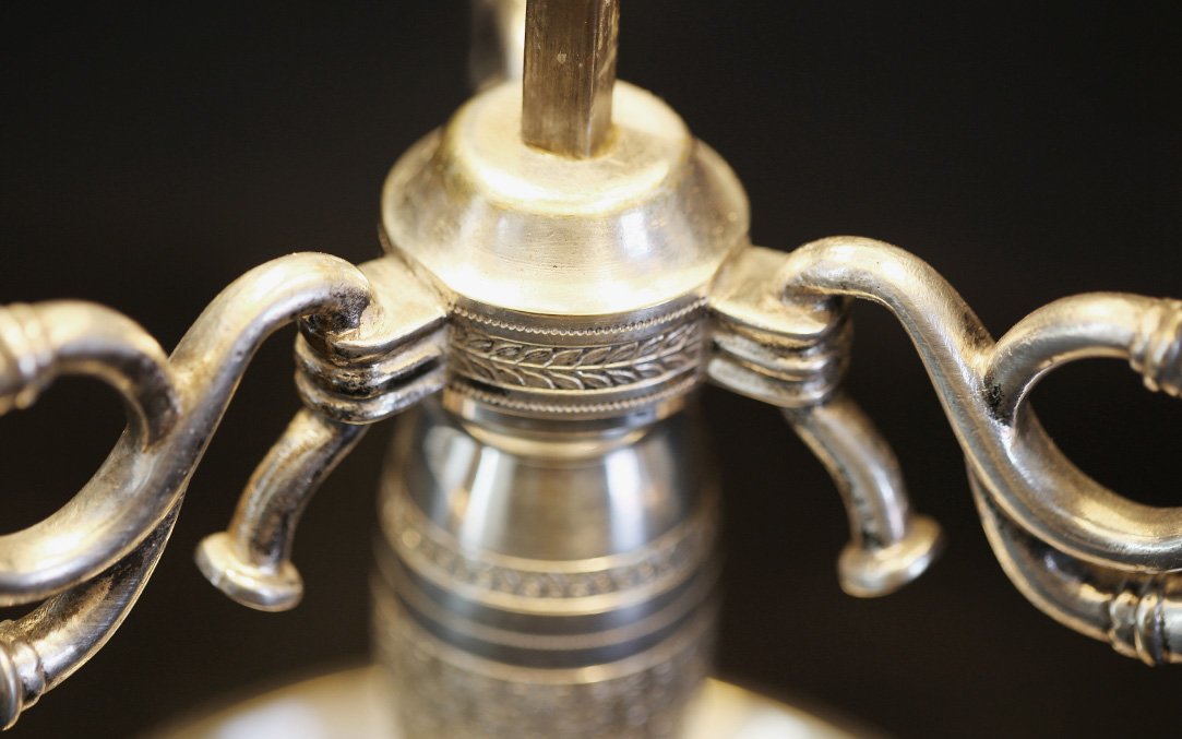 Bouillotte Lamp, Silvered Bronze, 19th Century -photo-4