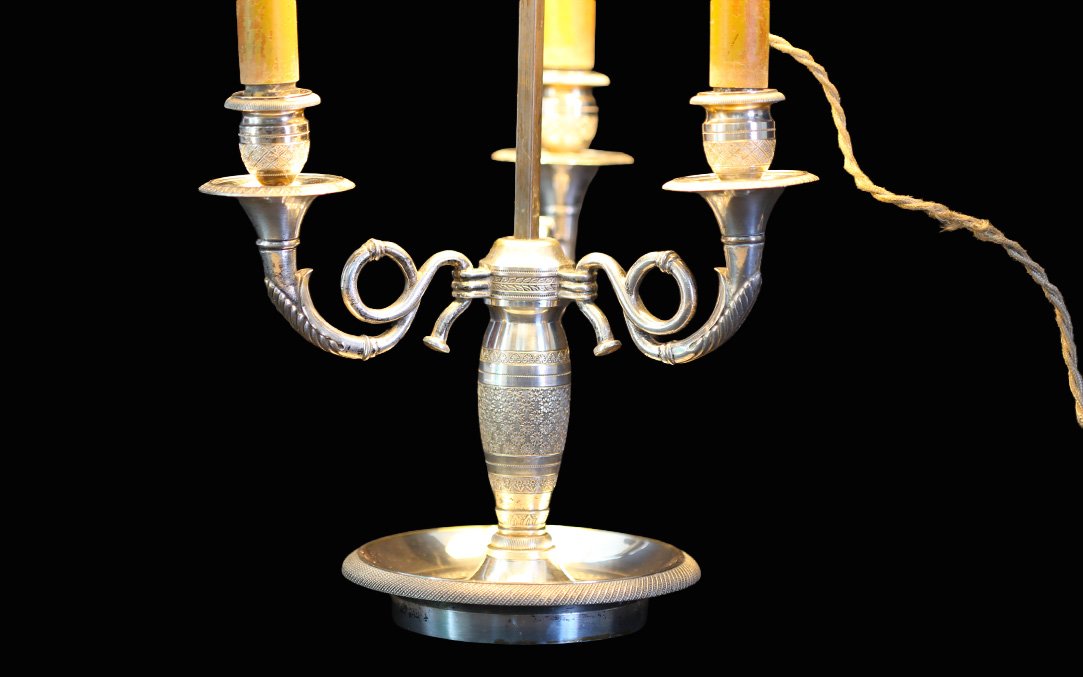 Bouillotte Lamp, Silvered Bronze, 19th Century -photo-5