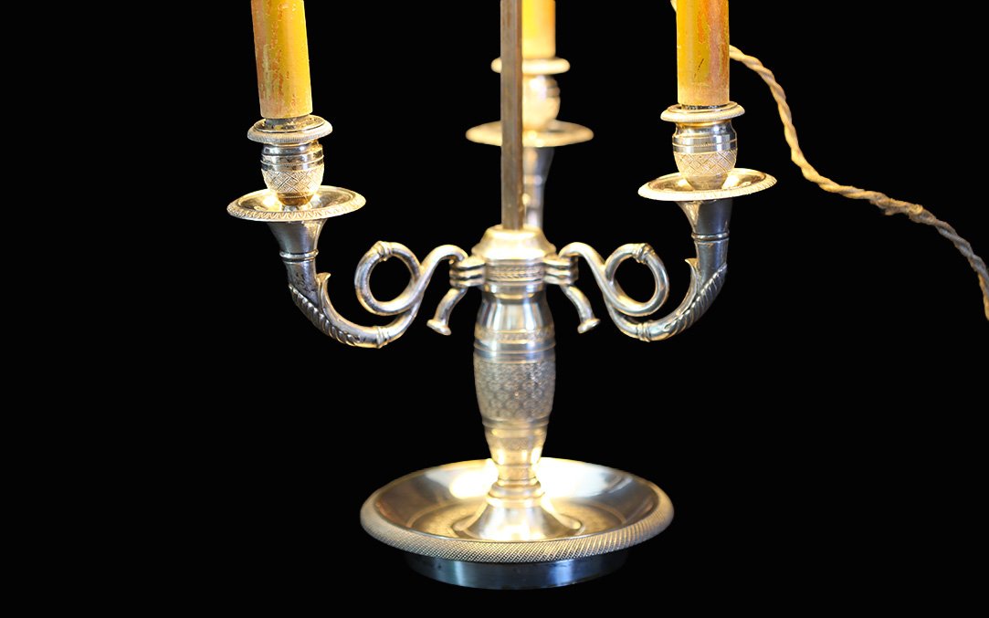 Bouillotte Lamp, Silvered Bronze, 19th Century -photo-7