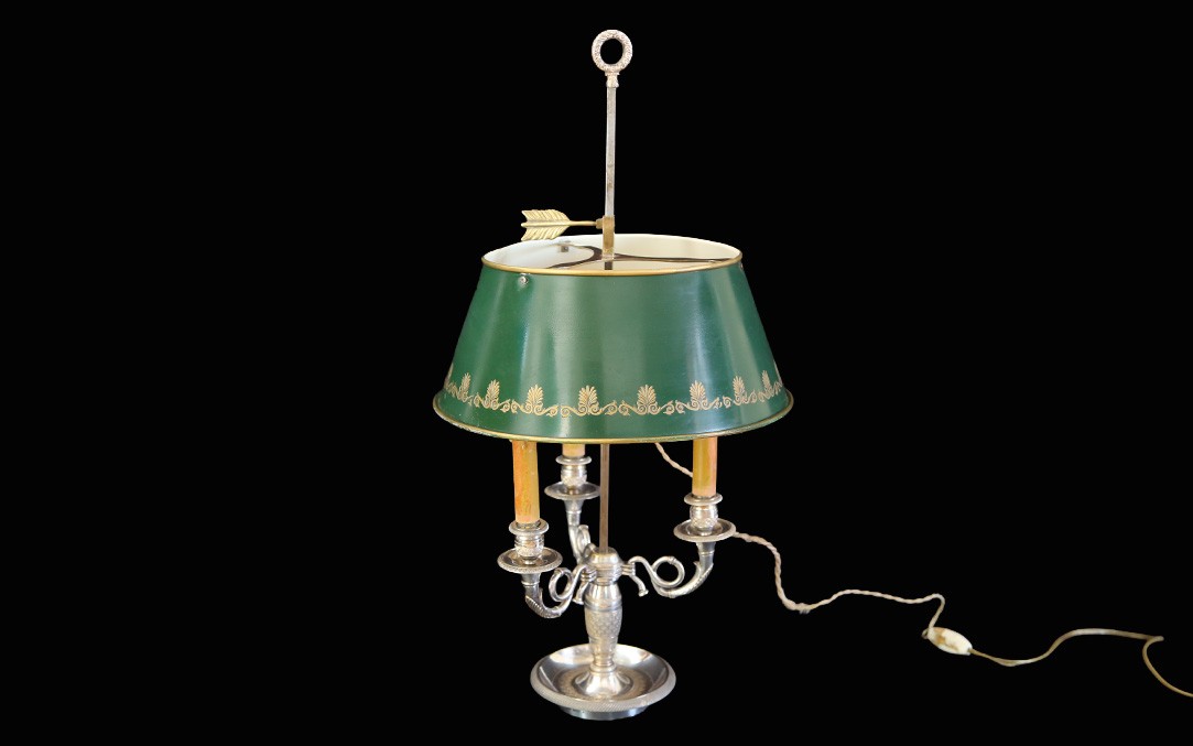 Bouillotte Lamp, Silvered Bronze, 19th Century 